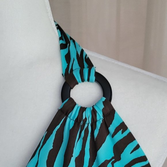 Caribbean Joe Halter Tankini Top Slim Shaper Y2K Retro Animal Print Sz 16 - Picture 4 of 10
